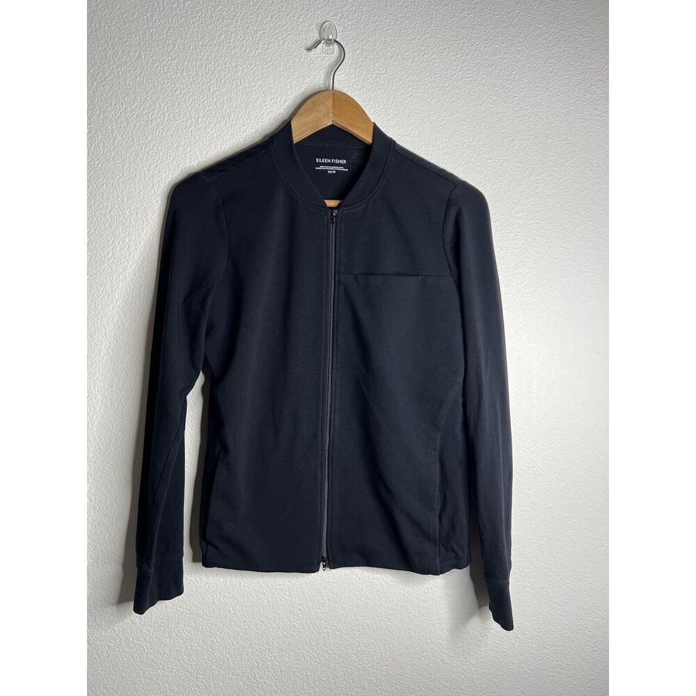 Eileen Fisher black Full zip up Organic Cotton Bomber Jacket Size XS